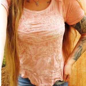 Boho Pale Pink Embroidered Tee